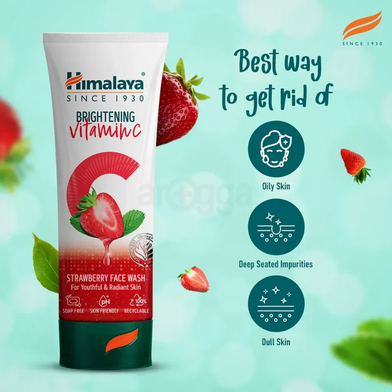 Himalaya Brightening Vitamin C Strawberry Face Wash-100ml - Image 2